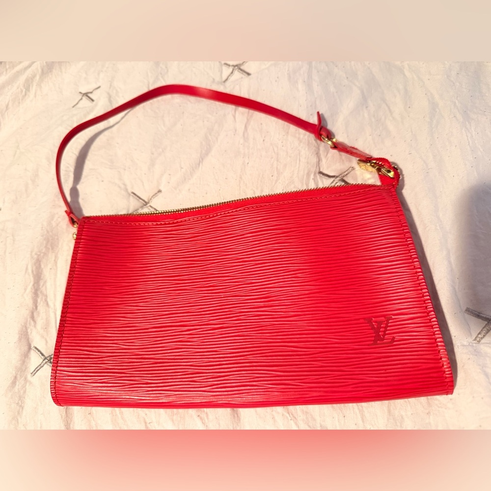Louis Vuitton Red Epi Leather Wristlet Pochette with Gold Hardware